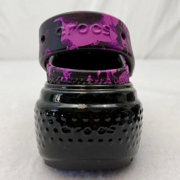 Crocs Platform Sandals Floral Print Purple Black w/Flower Croc Charms - Picture 6 of 10